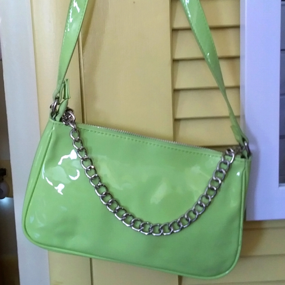 Lime- green vinyl bag w/ chain